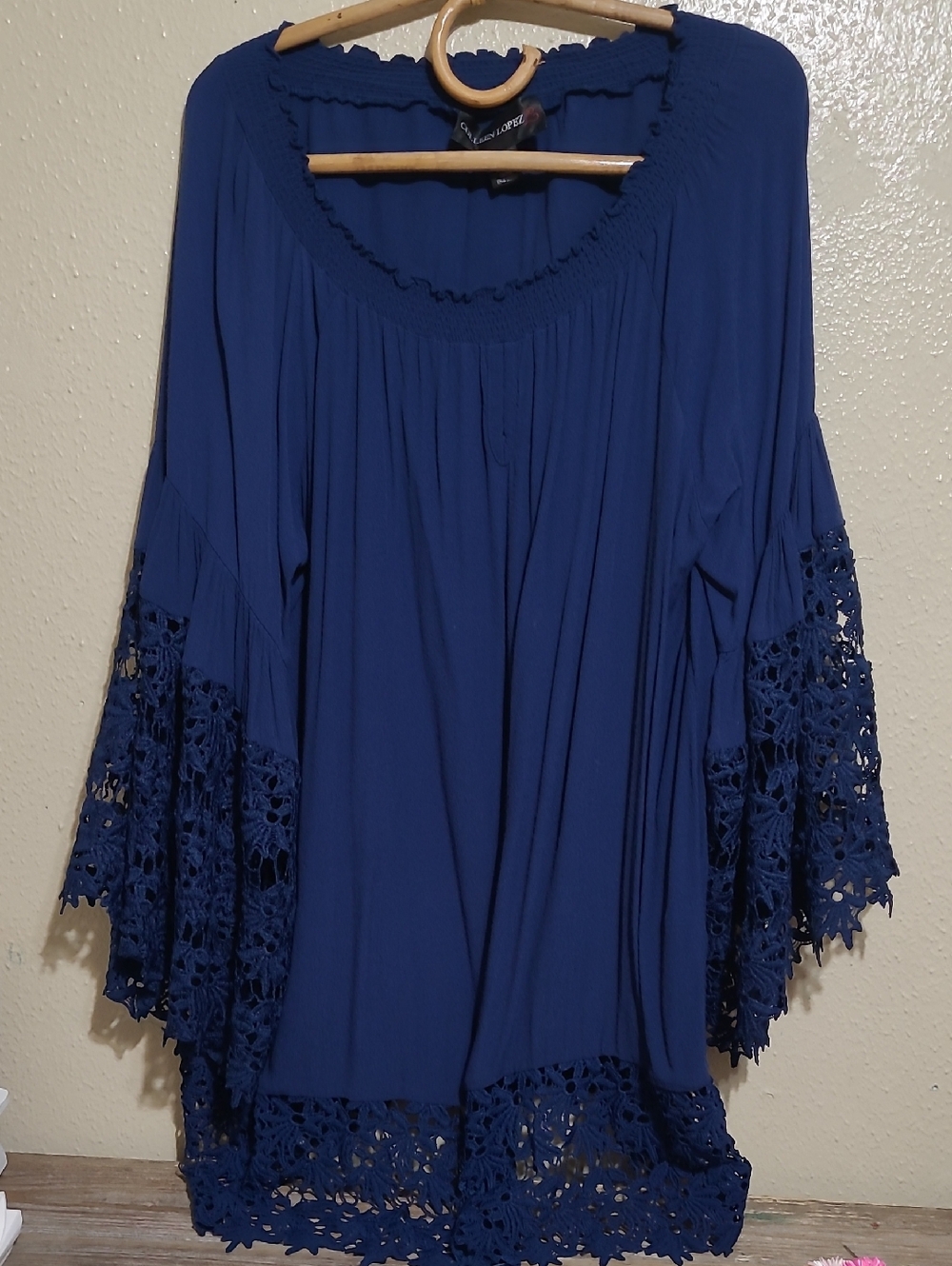 Colleen Lopez Navy Blue Crochet-Trim Tunic